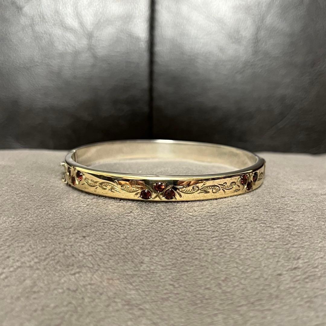 f*e様 英国　 9K gold Sterling silver ブレスレット 英国イギリス1973年製ヴィンテージエングレービング彫刻スターリング